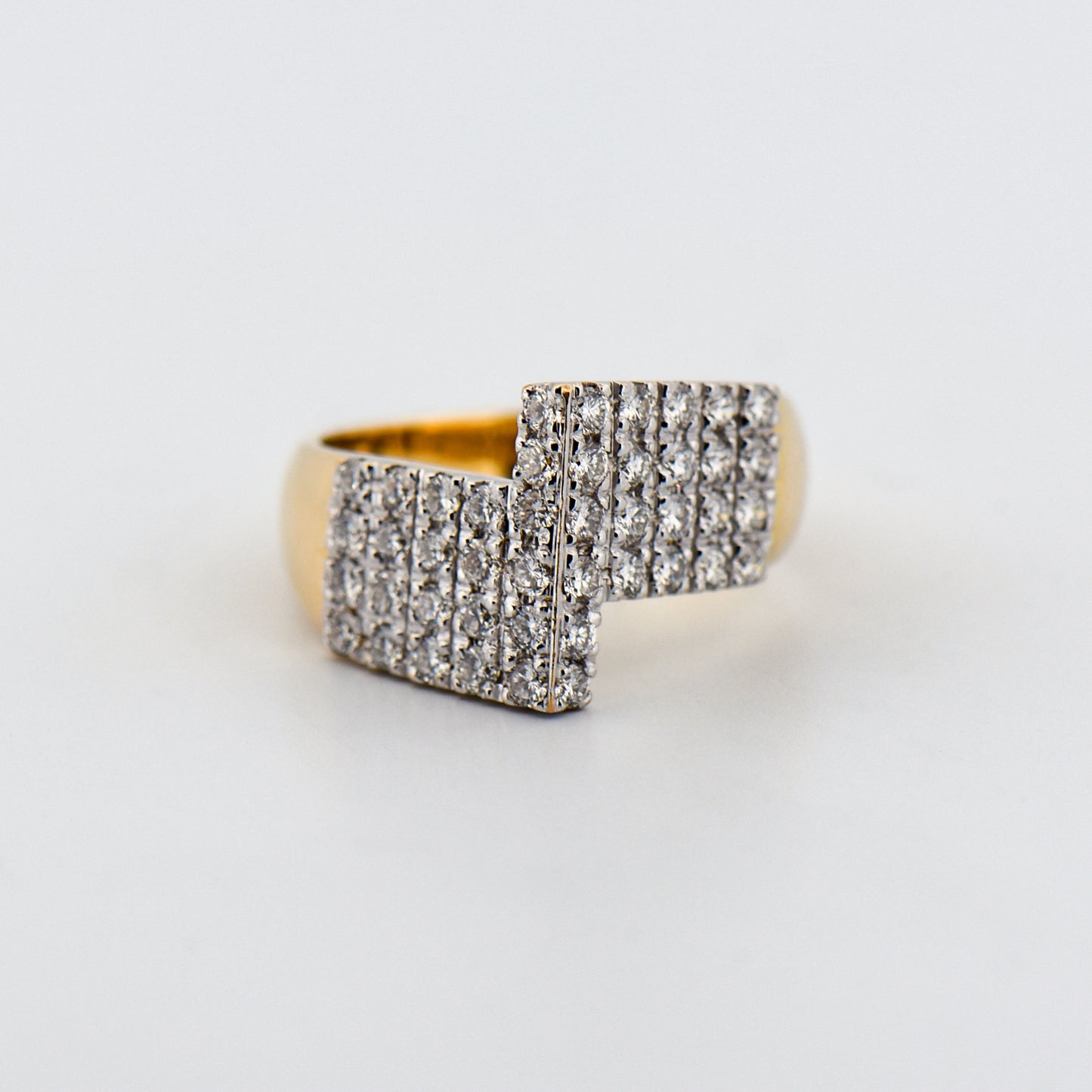 Custom 18k Gold Angular Pavé Diamond Ring