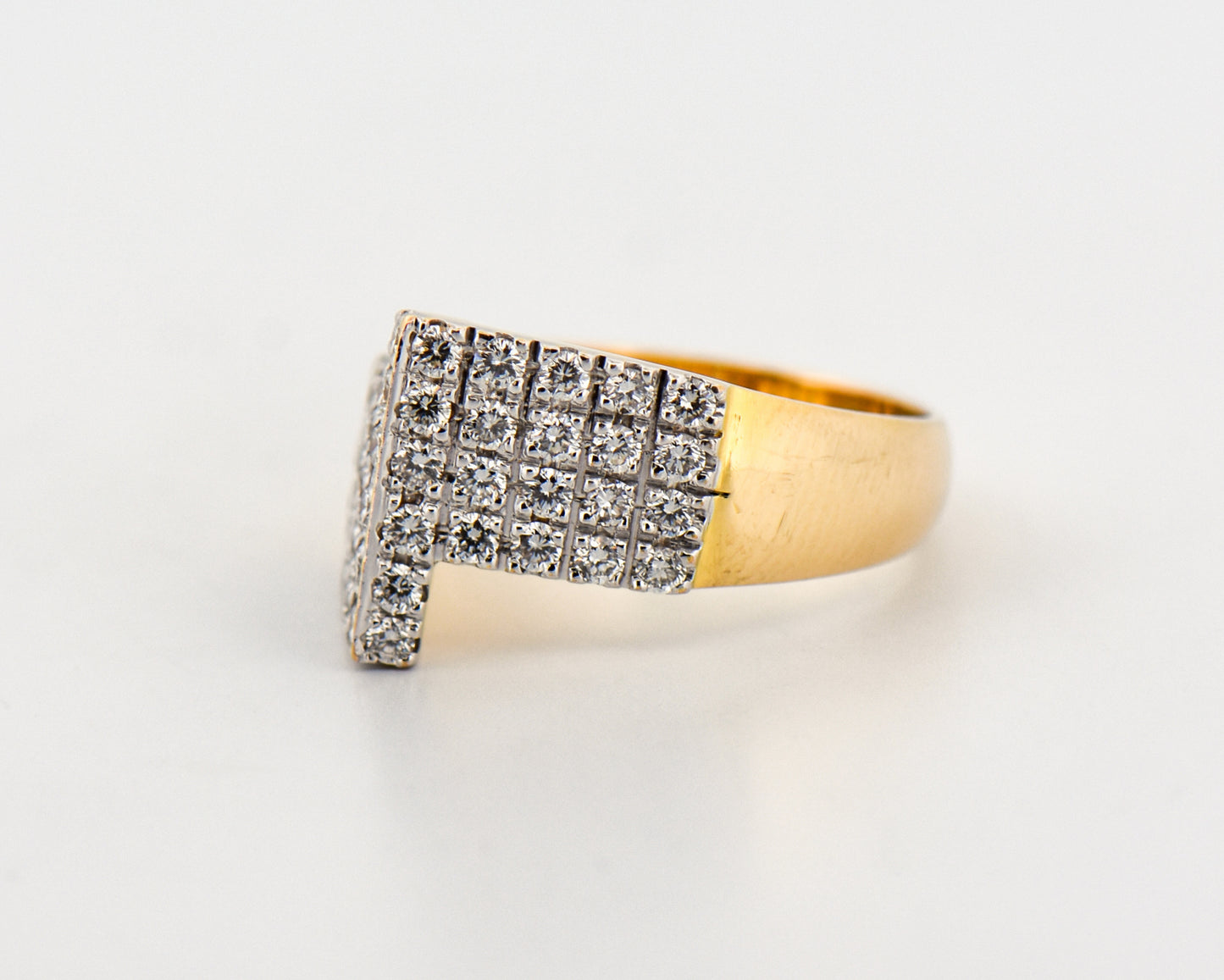 Custom 18k Gold Angular Pavé Diamond Ring