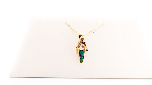 Custom 18k Gold Pendant with Australian Boulder Opal & Diamond