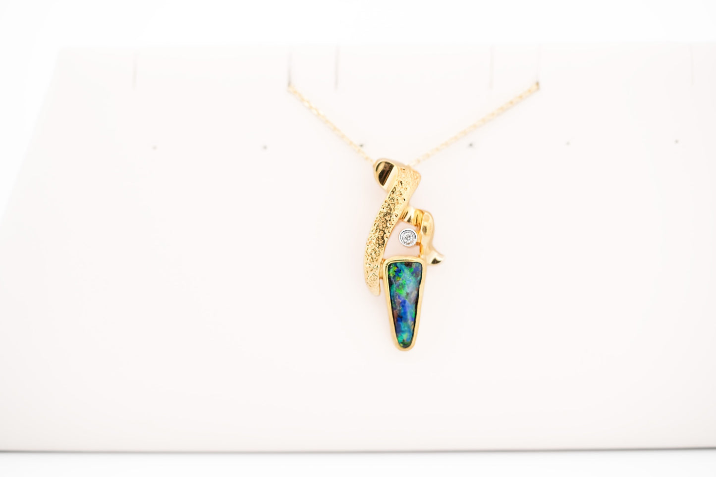 Custom 18k Gold Pendant with Australian Boulder Opal & Diamond