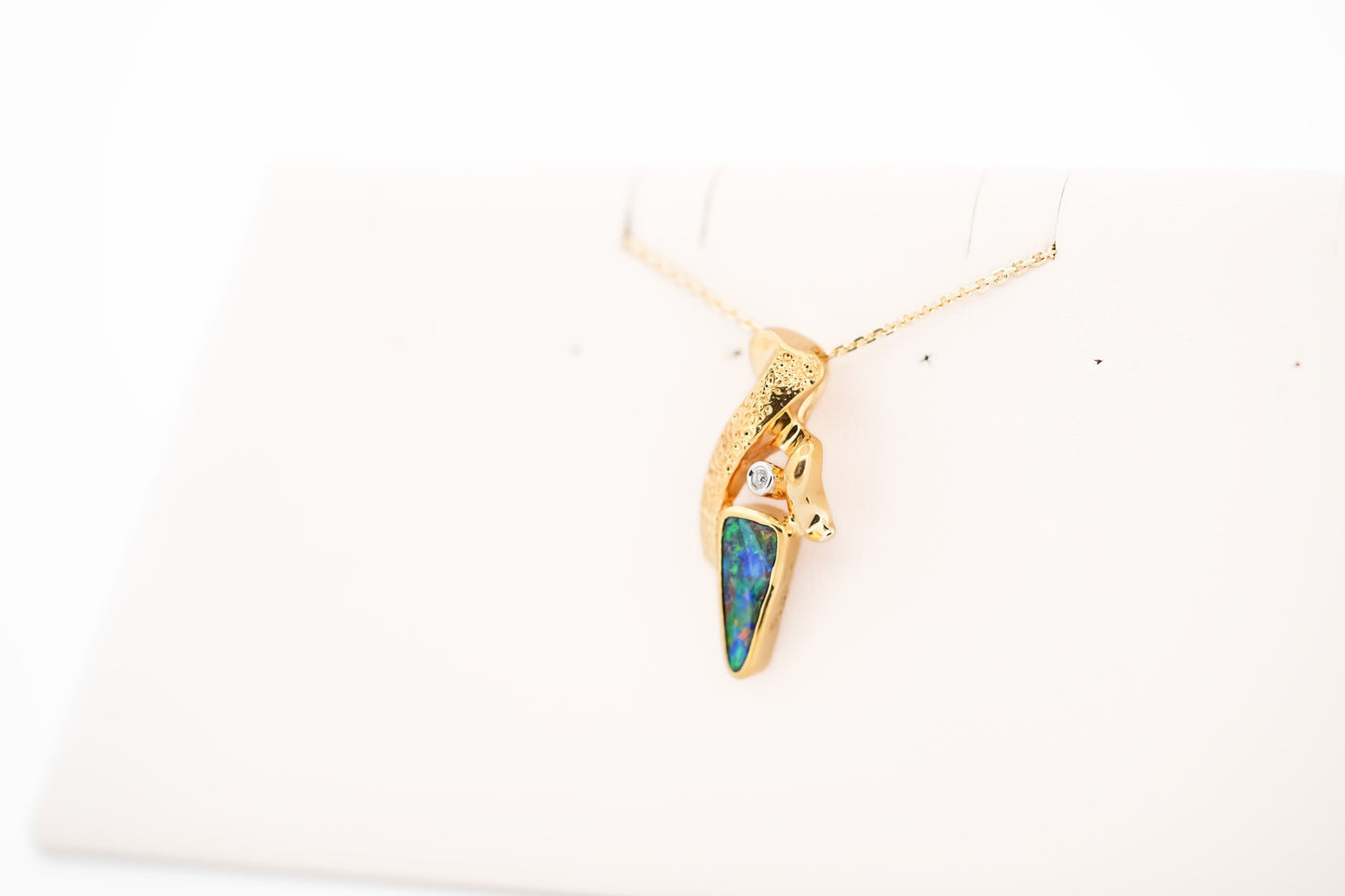Custom 18k Gold Pendant with Australian Boulder Opal & Diamond