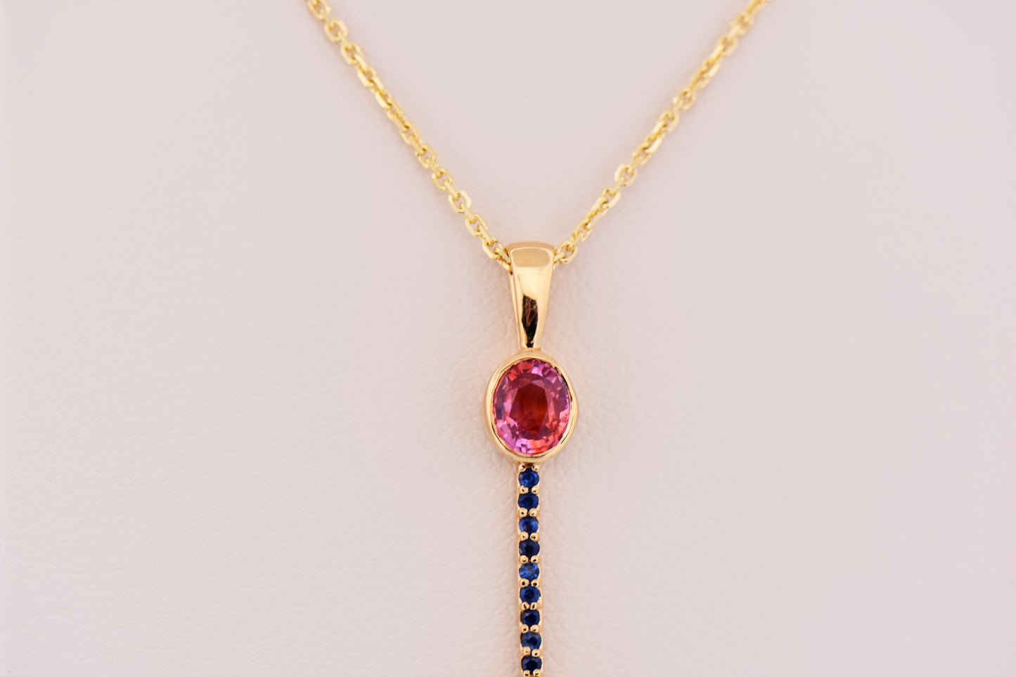 Custom 18k Pendant with Spinel, Garnet and Padparadscha & Blue Sapphires