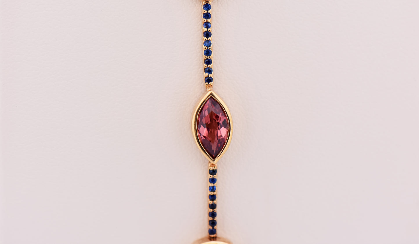 Custom 18k Pendant with Spinel, Garnet and Padparadscha & Blue Sapphires