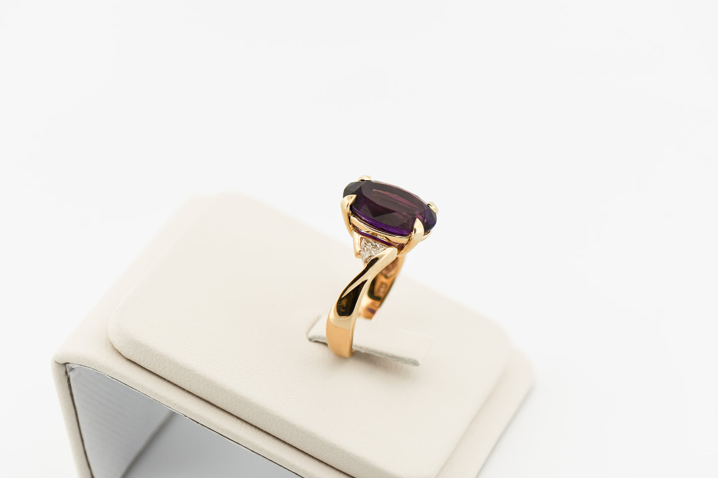 Custom Amethyst Engagement Ring with Trillion Diamond Accents