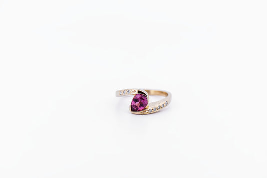 Custom Bezel Set Pear Shape Pink Tourmaline & Diamond Ring