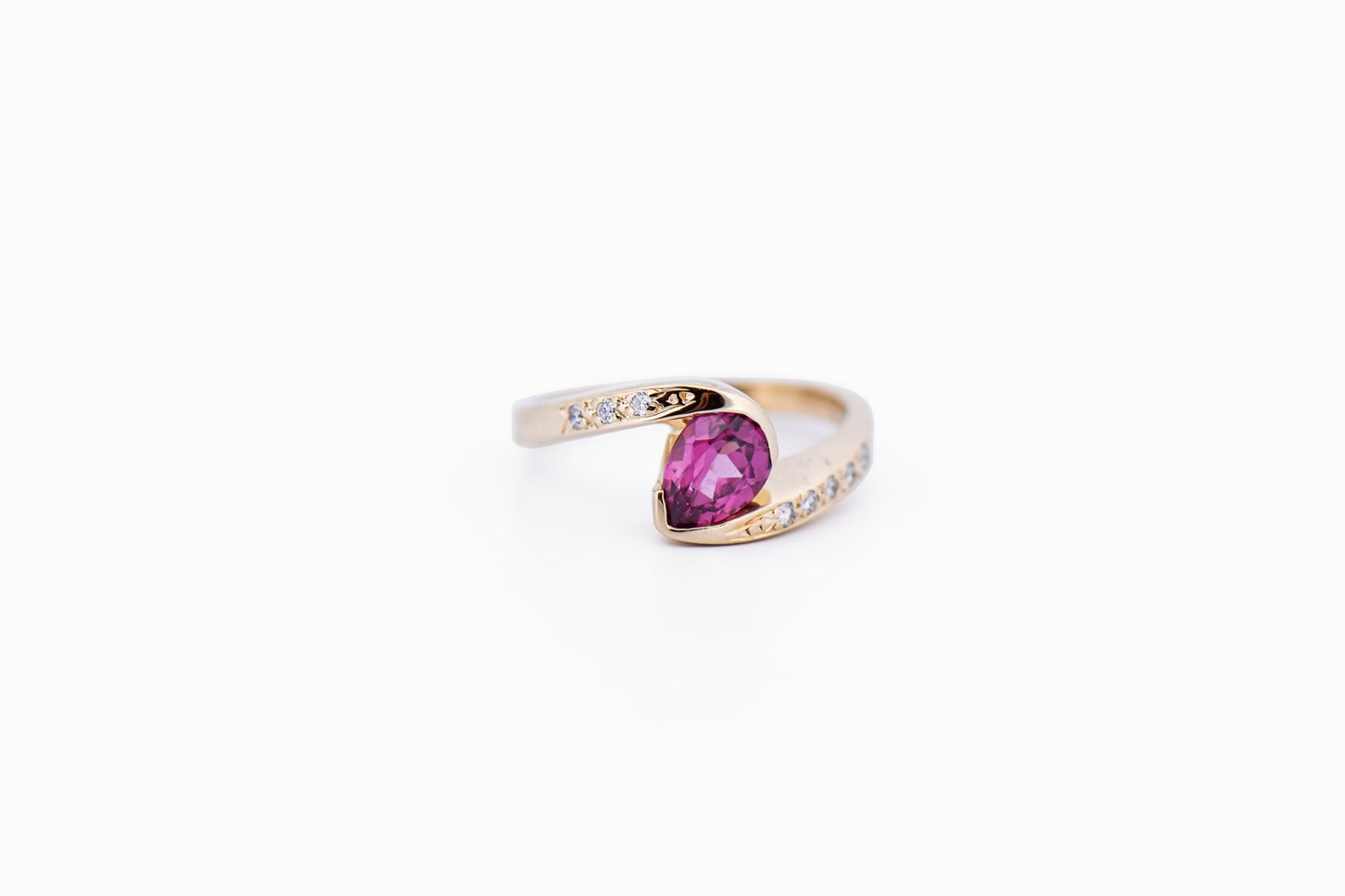 Custom Bezel Set Pear Shape Pink Tourmaline & Diamond Ring