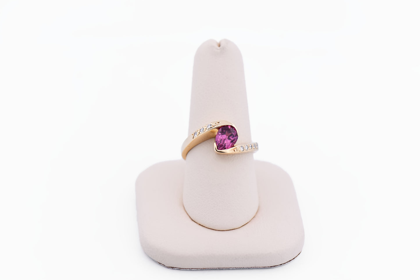 Custom Bezel Set Pear Shape Pink Tourmaline & Diamond Ring