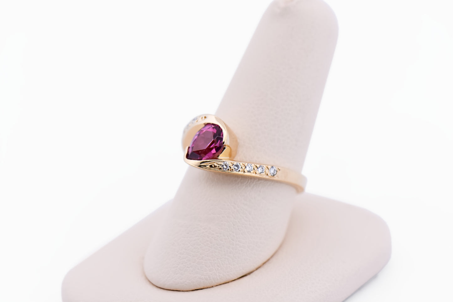 Custom Bezel Set Pear Shape Pink Tourmaline & Diamond Ring