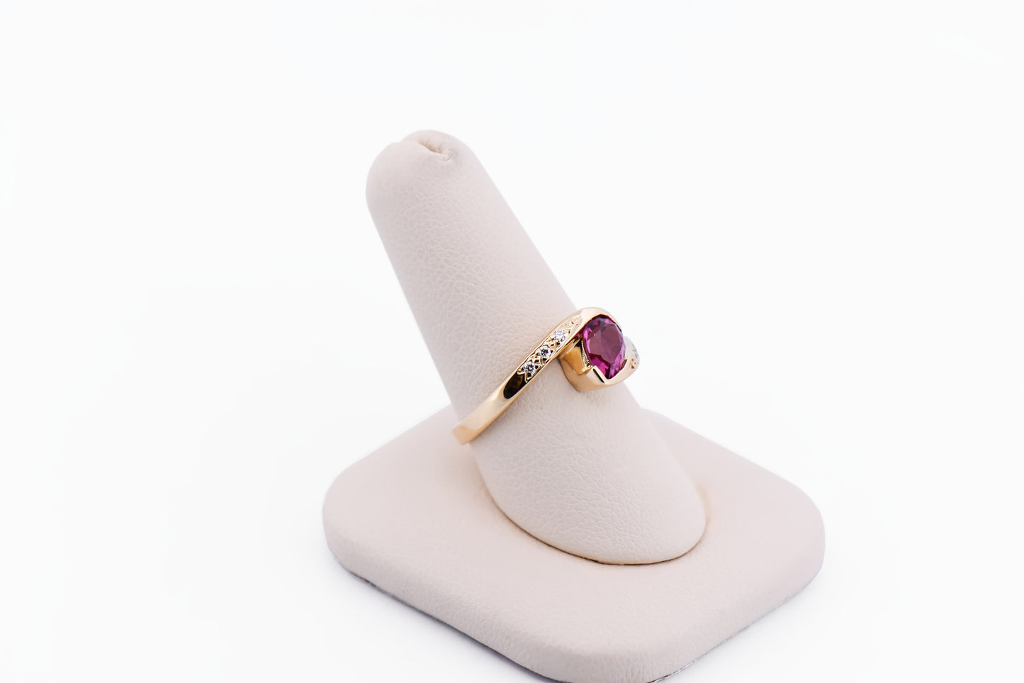 Custom Bezel Set Pear Shape Pink Tourmaline & Diamond Ring