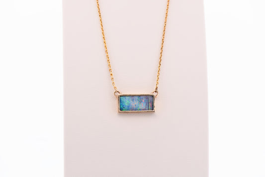 Custom Bezel-Set Rectangular Boulder Opal Necklace in Yellow Gold