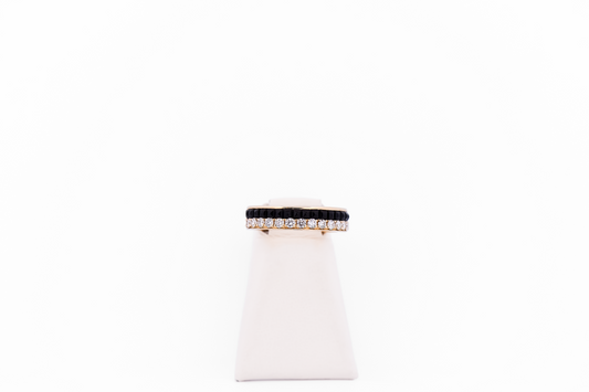 Custom Black Wedding Ring with Onyx & Diamonds in Yellow Gold