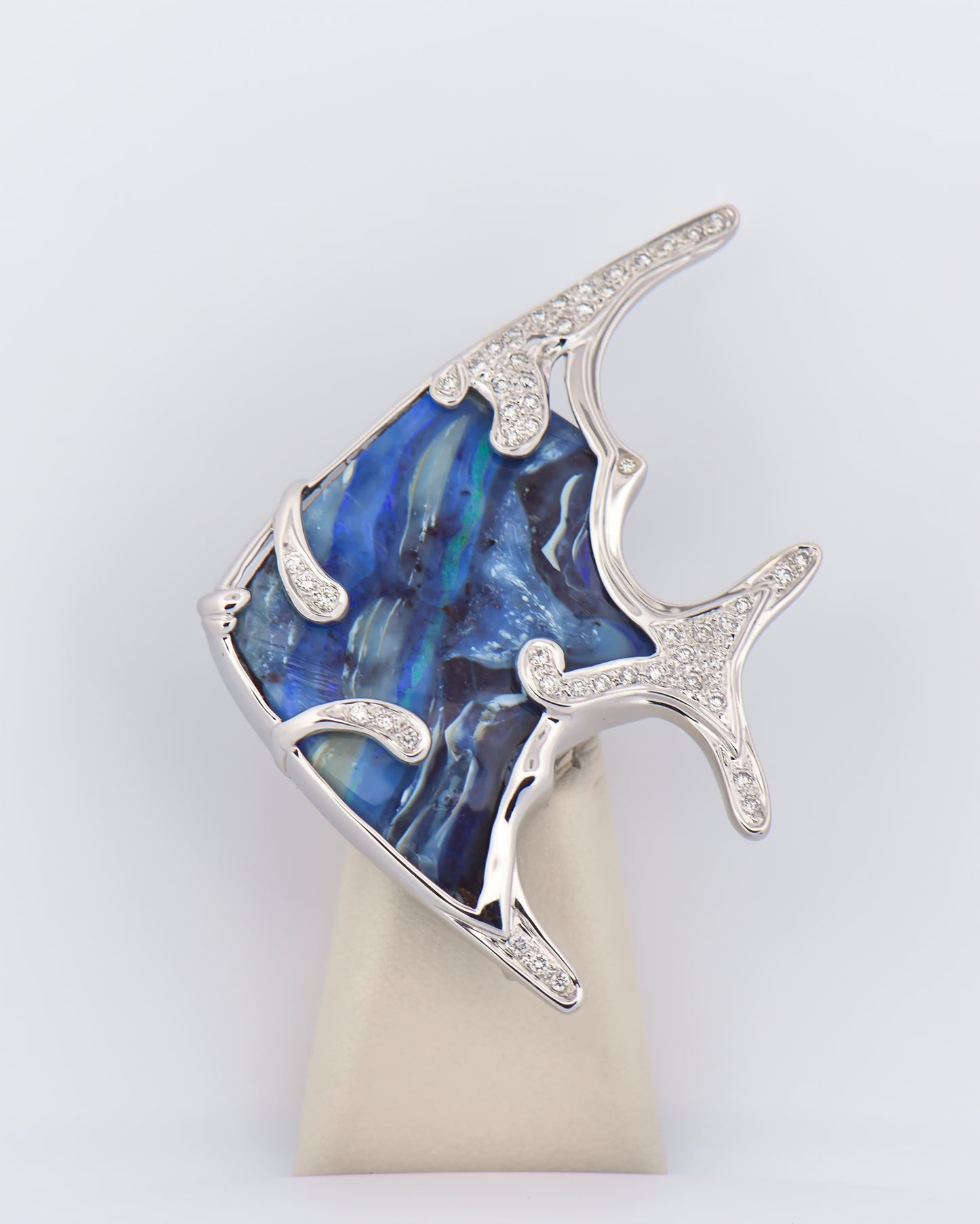 Custom Boulder Opal & Diamond Angelfish Pendant Brooch Combo