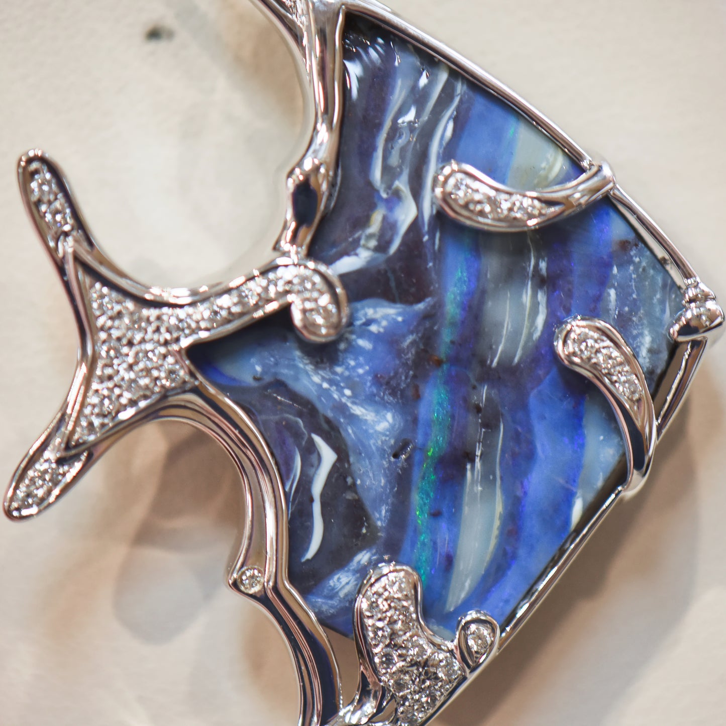 Custom Boulder Opal & Diamond Angelfish Pendant Brooch Combo