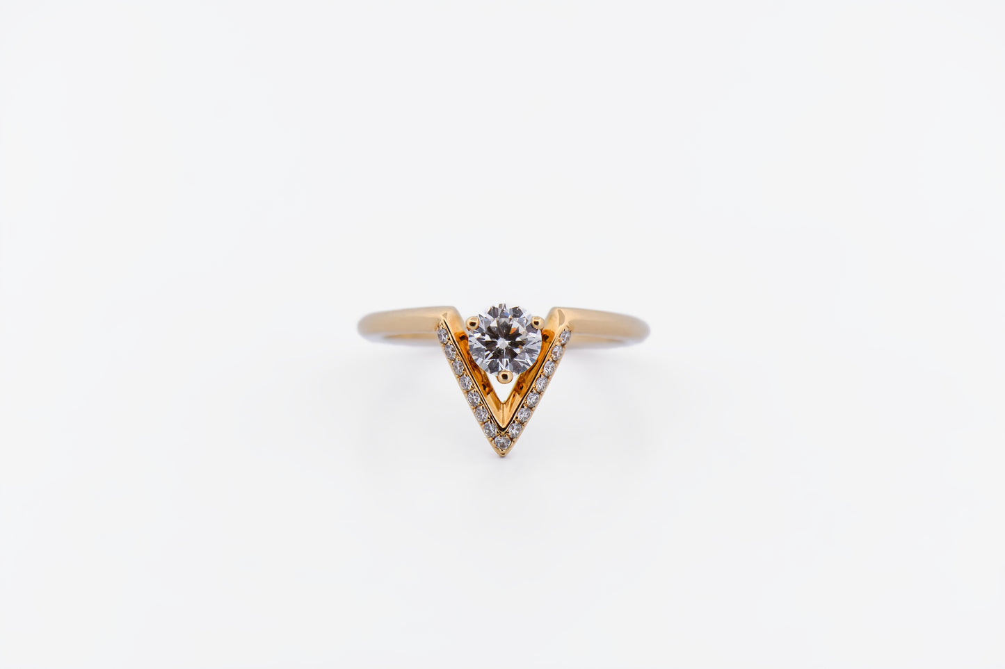 Custom Chevron Engagement Ring with Diamonds in 18k Yellow Gold
