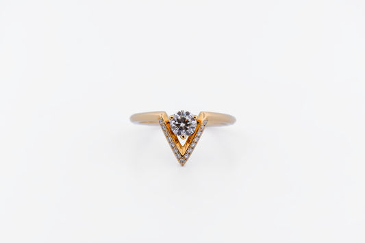 Custom Chevron Engagement Ring with Diamonds in 18k Yellow Gold