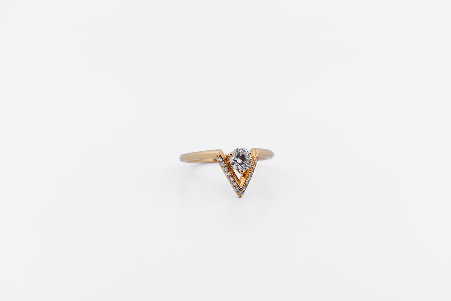 Custom Chevron Engagement Ring with Diamonds in 18k Yellow Gold