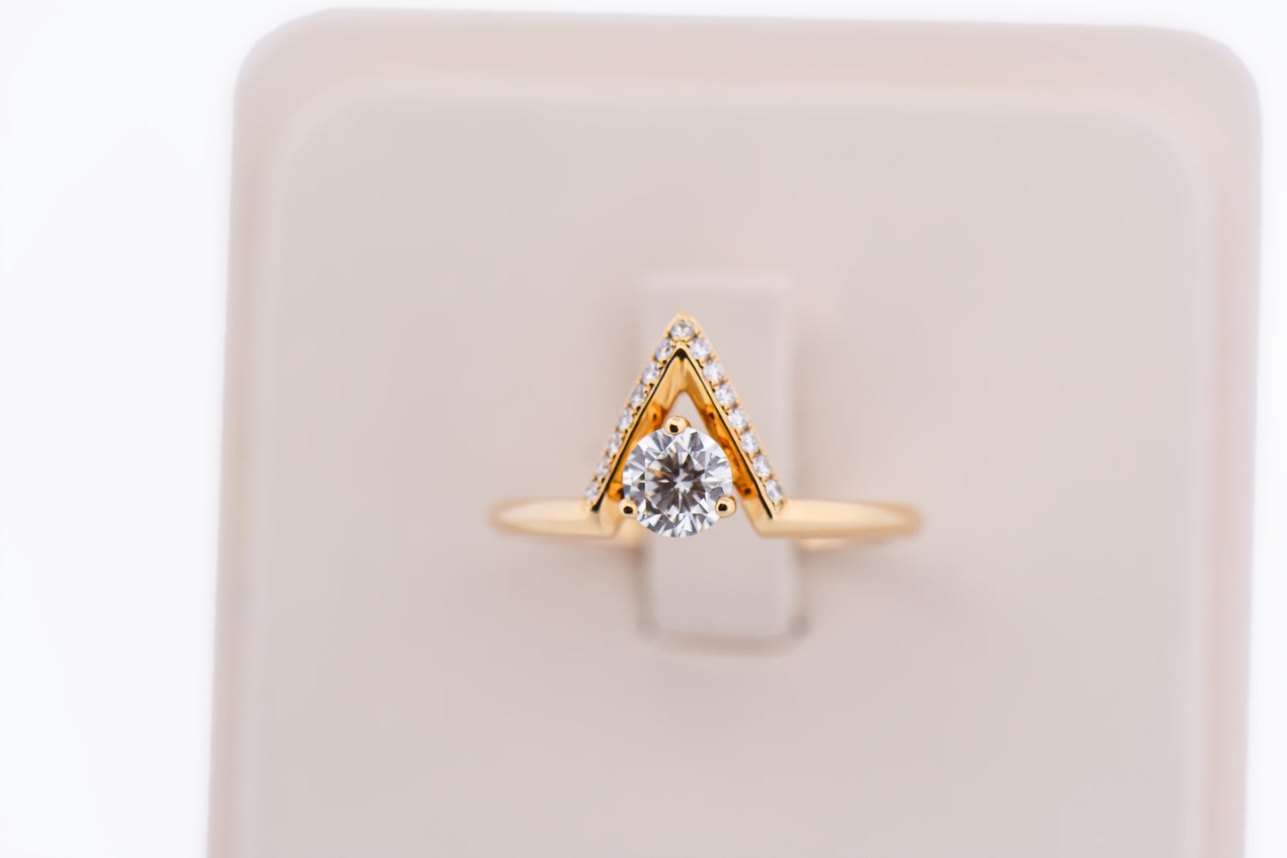 Custom Chevron Engagement Ring with Diamonds in 18k Yellow Gold