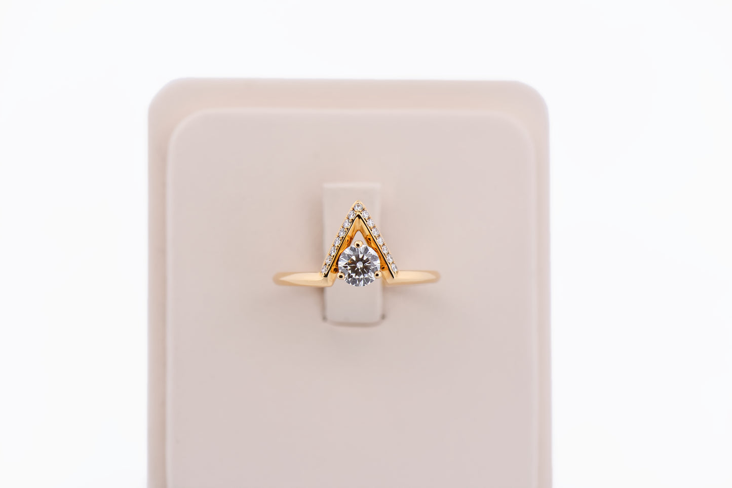 Custom Chevron Engagement Ring with Diamonds in 18k Yellow Gold