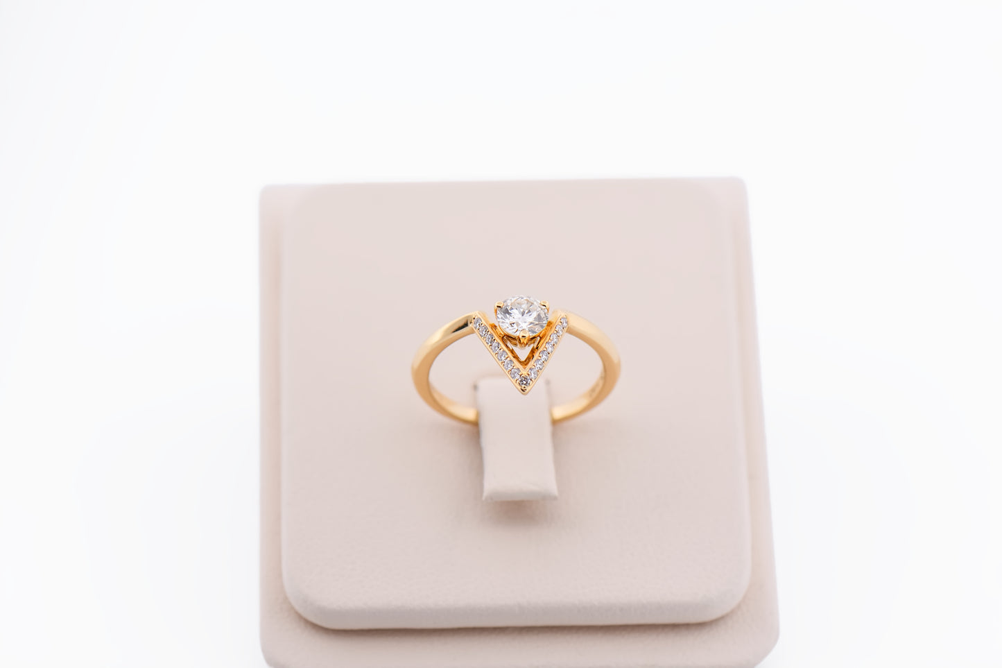 Custom Chevron Engagement Ring with Diamonds in 18k Yellow Gold