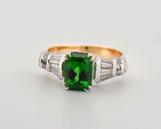 Custom Ring with Chrome Tourmaline & Baguette Diamonds
