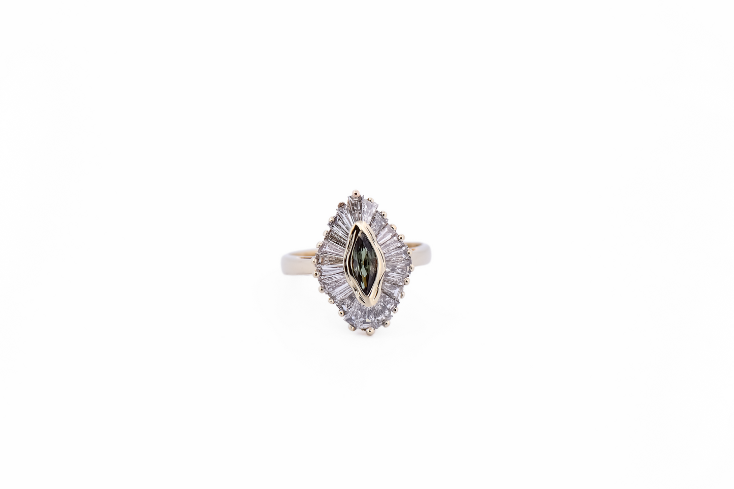 Custom Gold Ballerina Ring with Marquise Alexandrite & Baguette Diamonds
