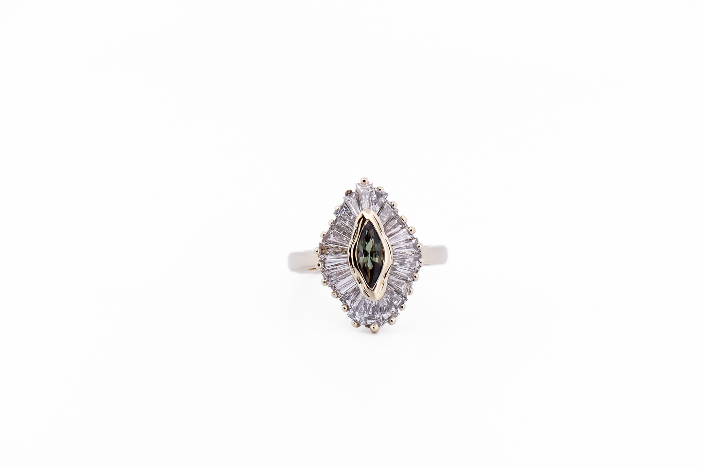 Custom Gold Ballerina Ring with Marquise Alexandrite & Baguette Diamonds