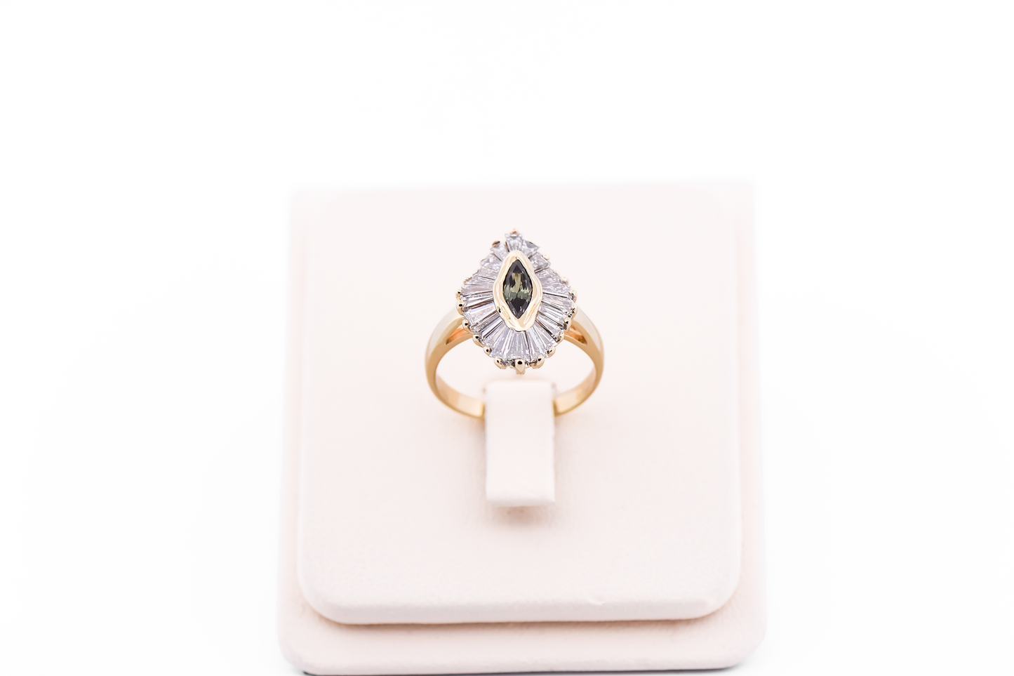 Custom Gold Ballerina Ring with Marquise Alexandrite & Baguette Diamonds