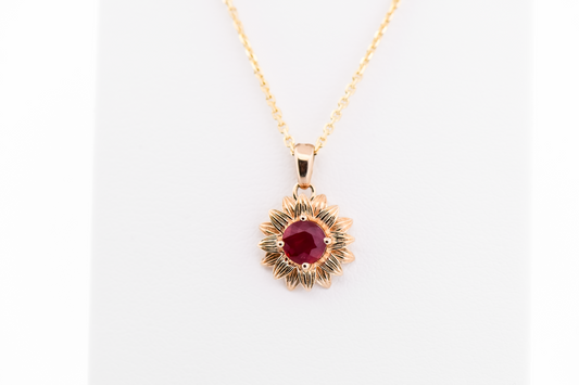 Custom Gold Flower Pendant with Ruby Center