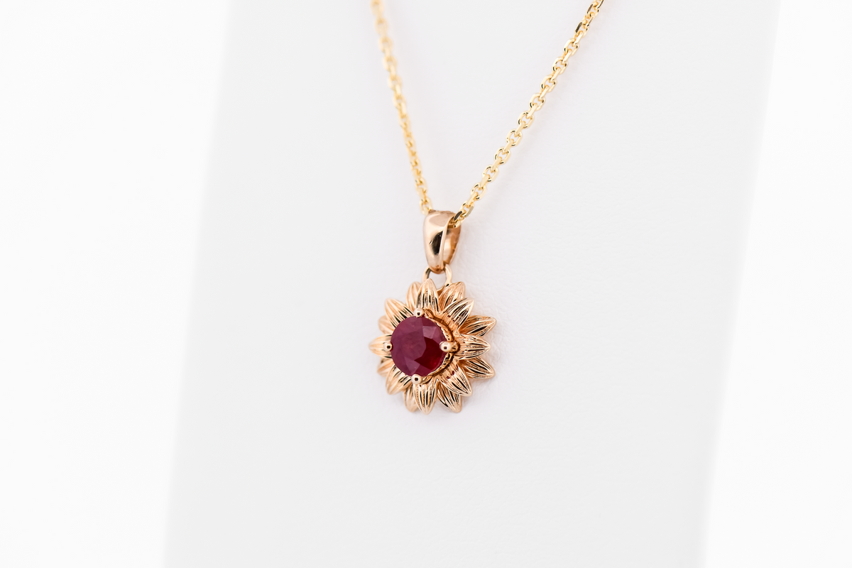 Custom Gold Flower Pendant with Ruby Center