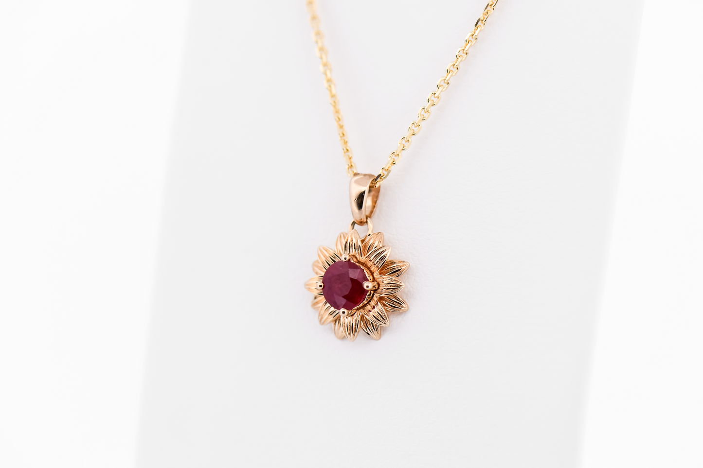 Custom Gold Flower Pendant with Ruby Center