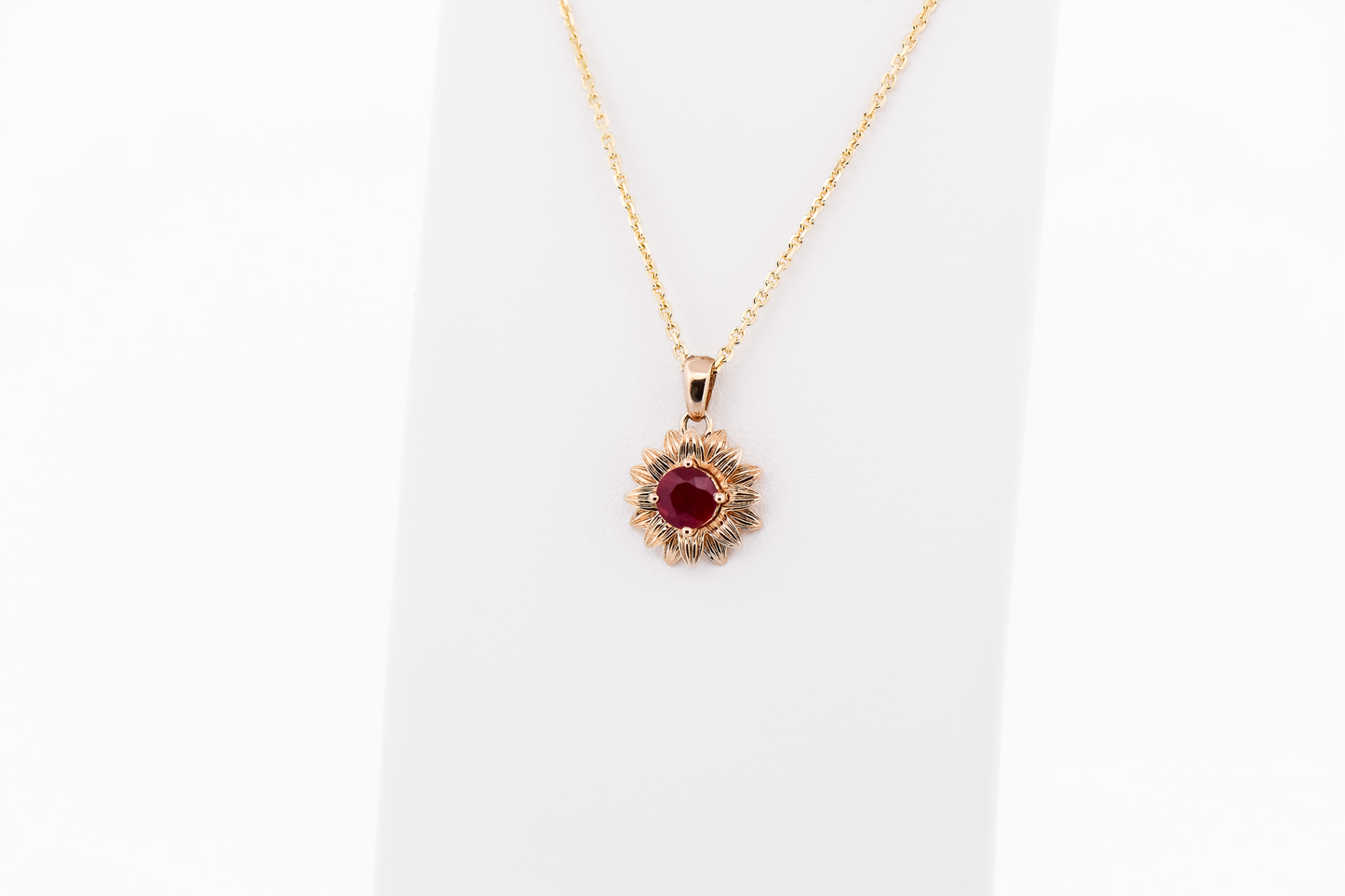 Custom Gold Flower Pendant with Ruby Center