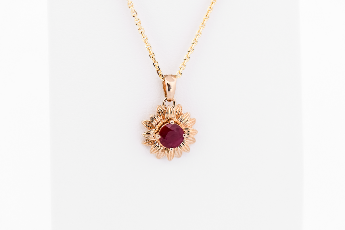 Custom Gold Flower Pendant with Ruby Center