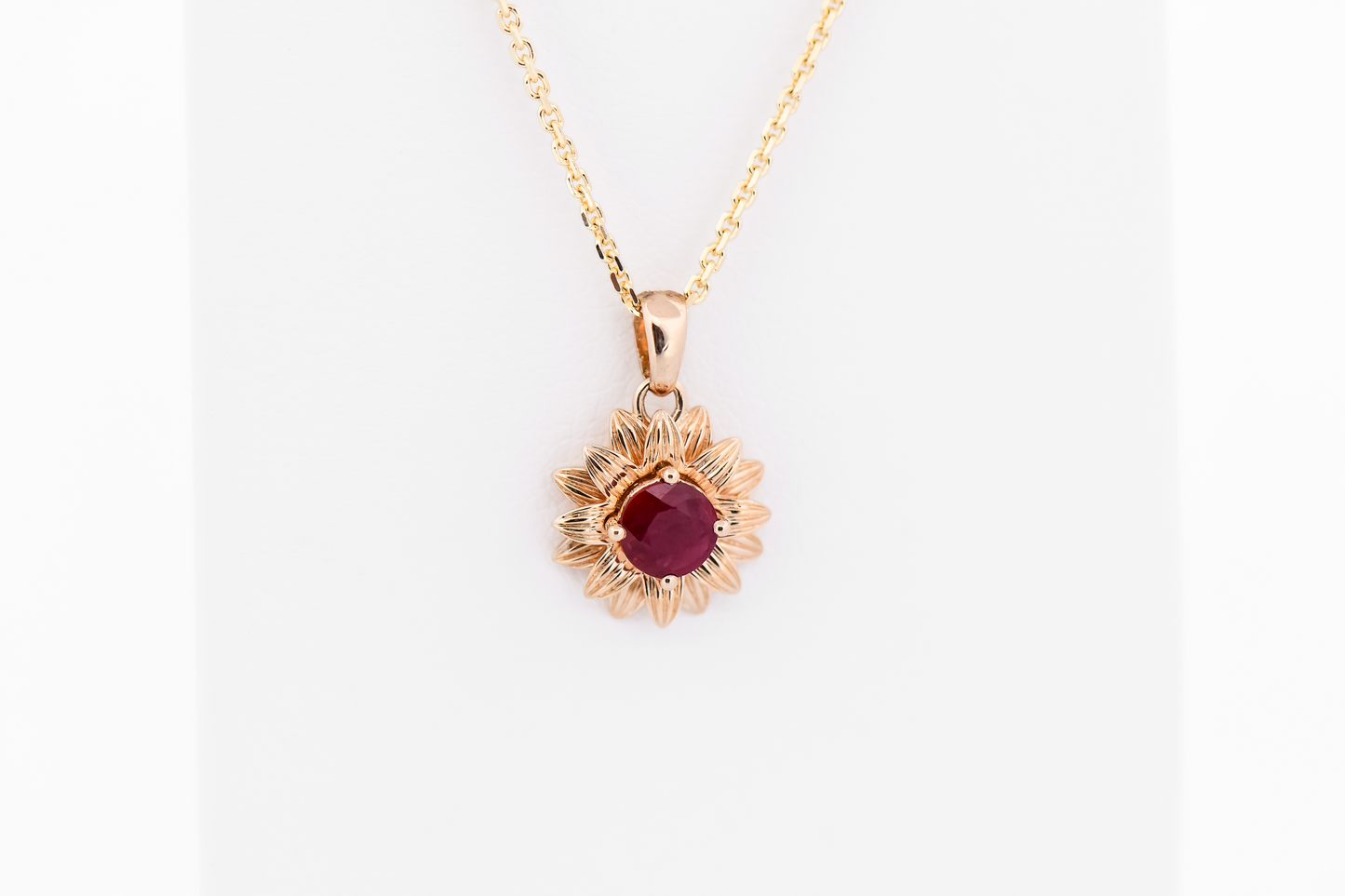 Custom Gold Flower Pendant with Ruby Center