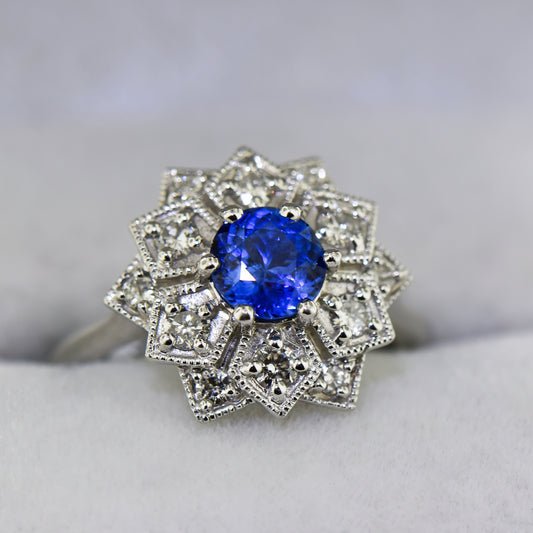 Custom Mandala Engagement Ring with Cornflower Blue Sapphire
