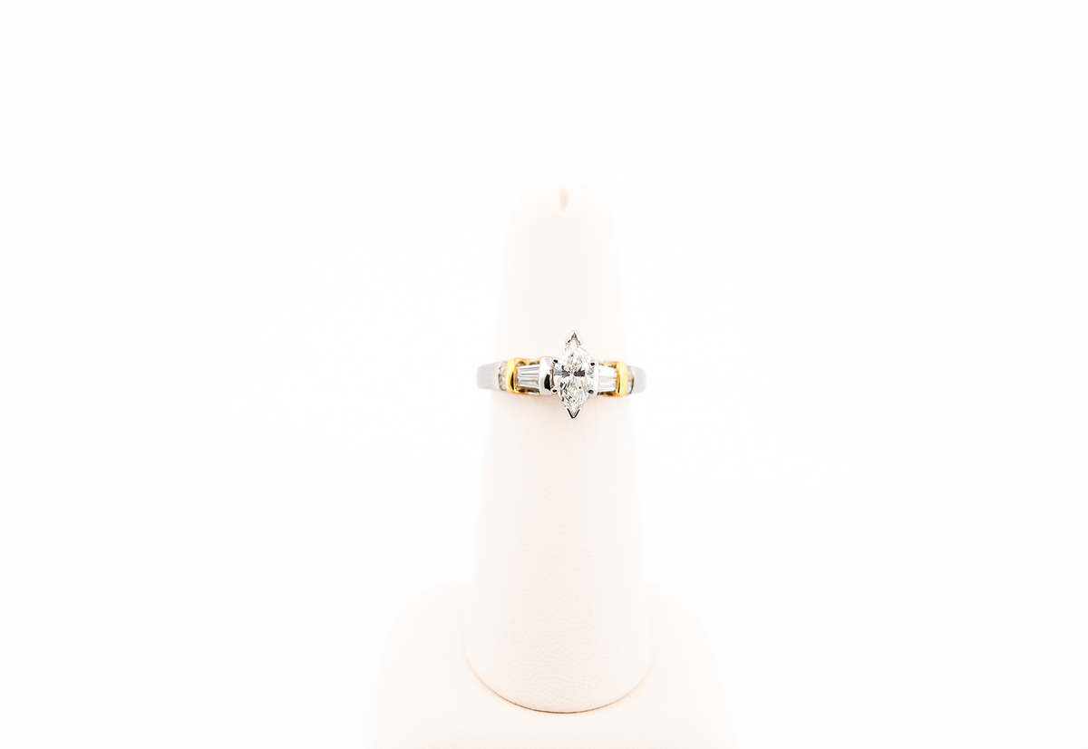 Custom Marquise Diamond Engagement Ring in Platinum and Yellow Gold