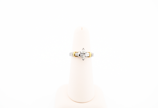 Custom Marquise Diamond Engagement Ring in Platinum and Yellow Gold