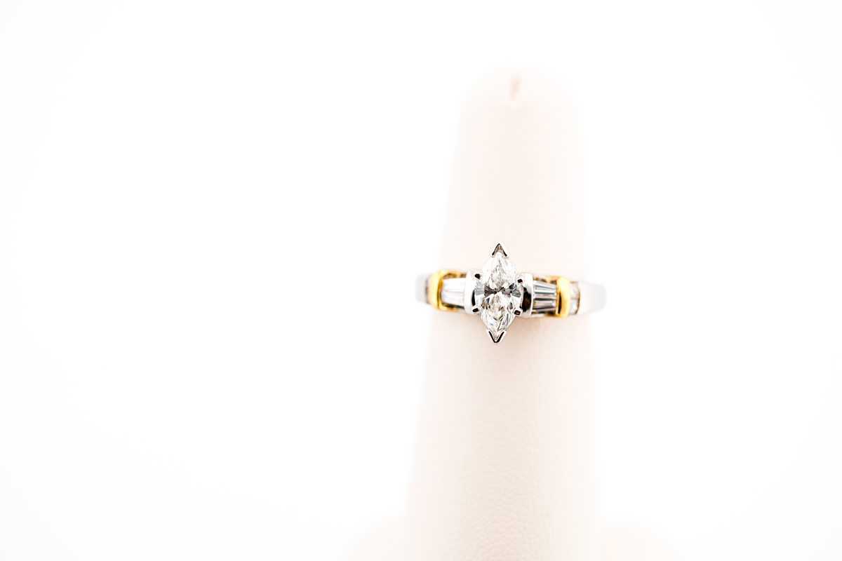 Custom Marquise Diamond Engagement Ring in Platinum and Yellow Gold