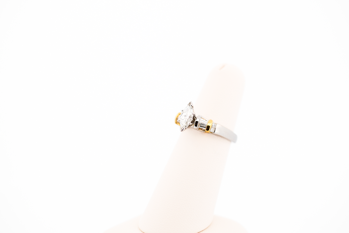 Custom Marquise Diamond Engagement Ring in Platinum and Yellow Gold
