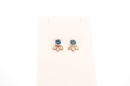 Custom Montana Teal Sapphire & Diamond Stud Earrings in Twotone Gold