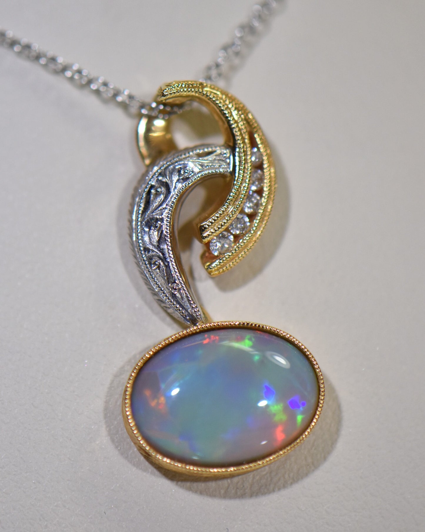 Two-Tone Gold Pendant with Top Quality Opal