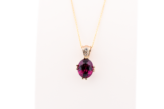Custom Oval Rhodolite & Diamond Pendant - Top Quality Purple Garnet