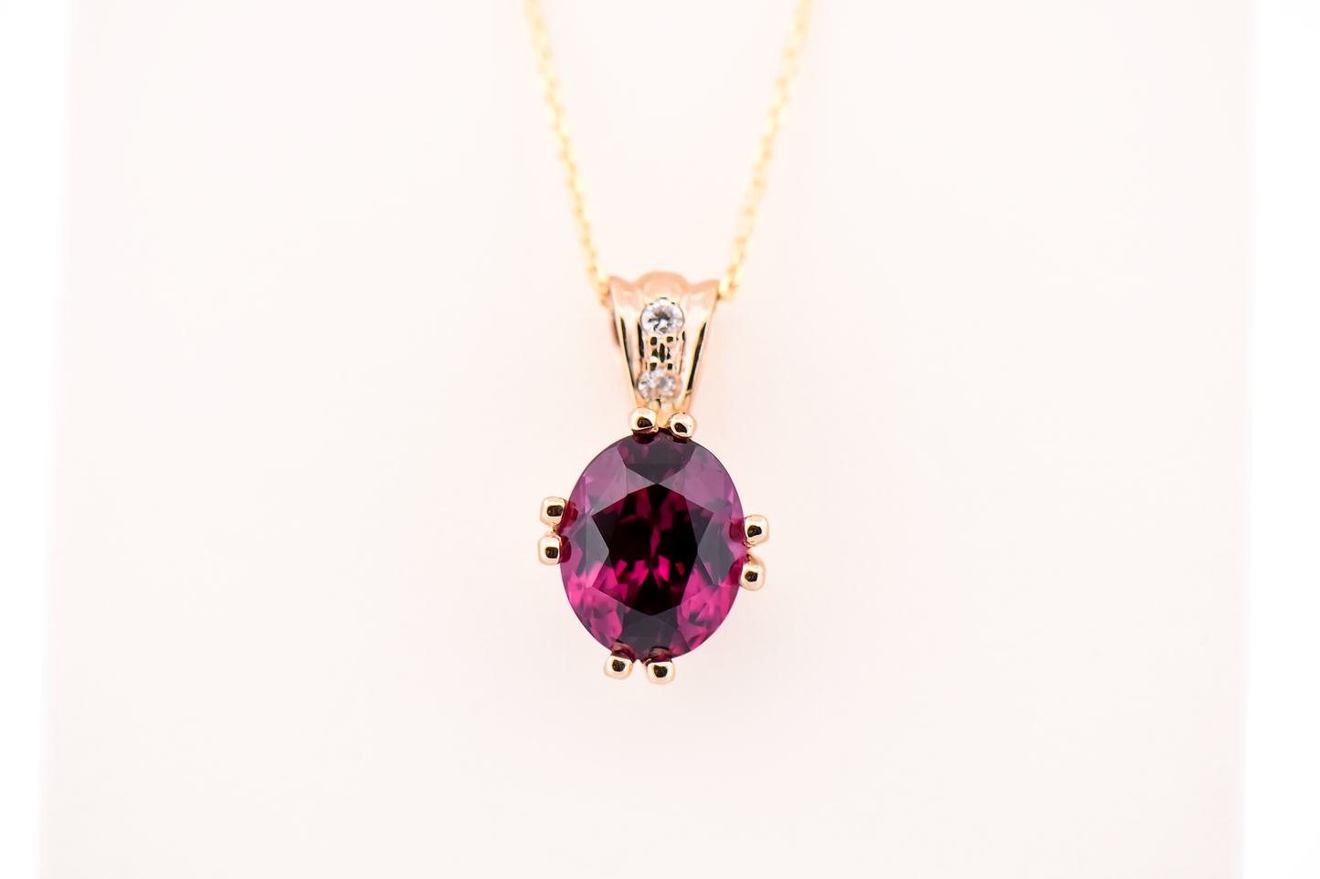 Custom Oval Rhodolite & Diamond Pendant - Top Quality Purple Garnet