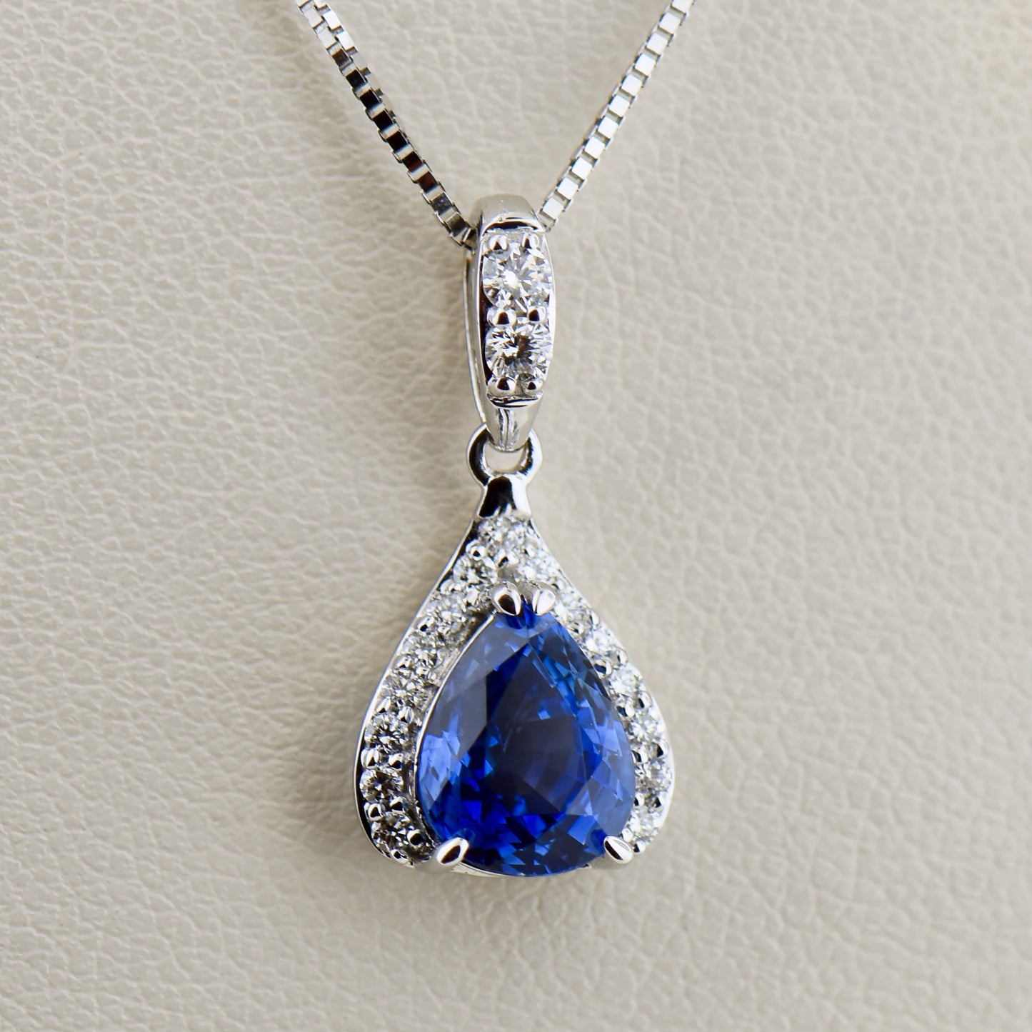 Custom Pear Shape Sapphire & Diamond Pendant