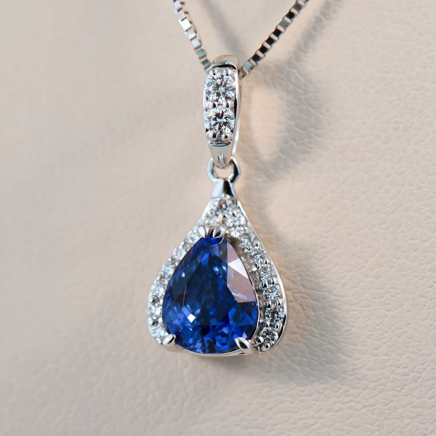 Custom Pear Shape Sapphire & Diamond Pendant