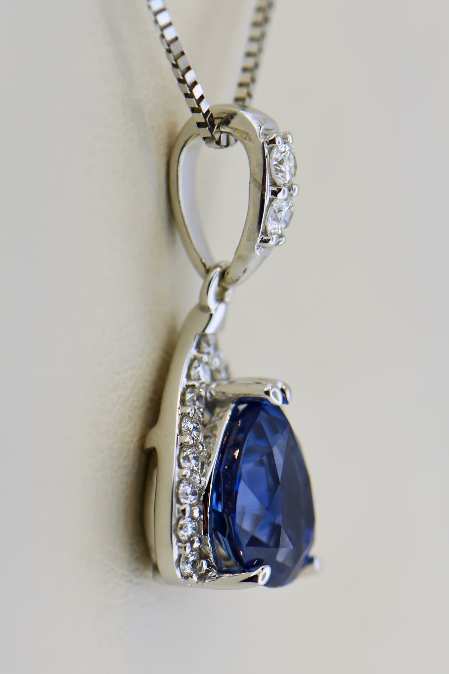 Custom Pear Shape Sapphire & Diamond Pendant