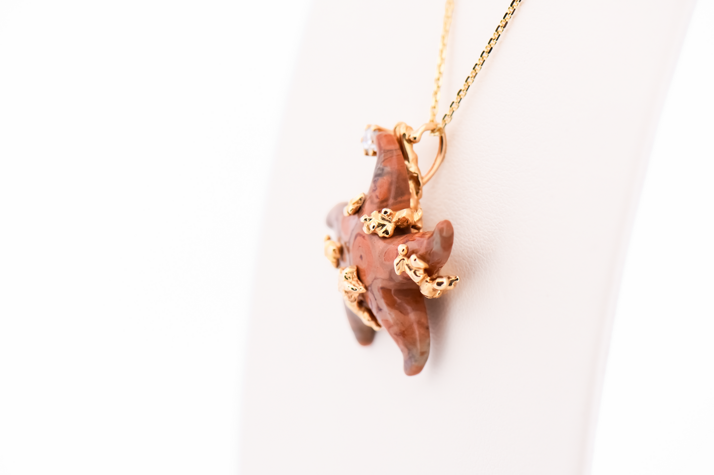 Custom Pendant with Carved Fossilized Coral Starfish in Textured Yellow Gold