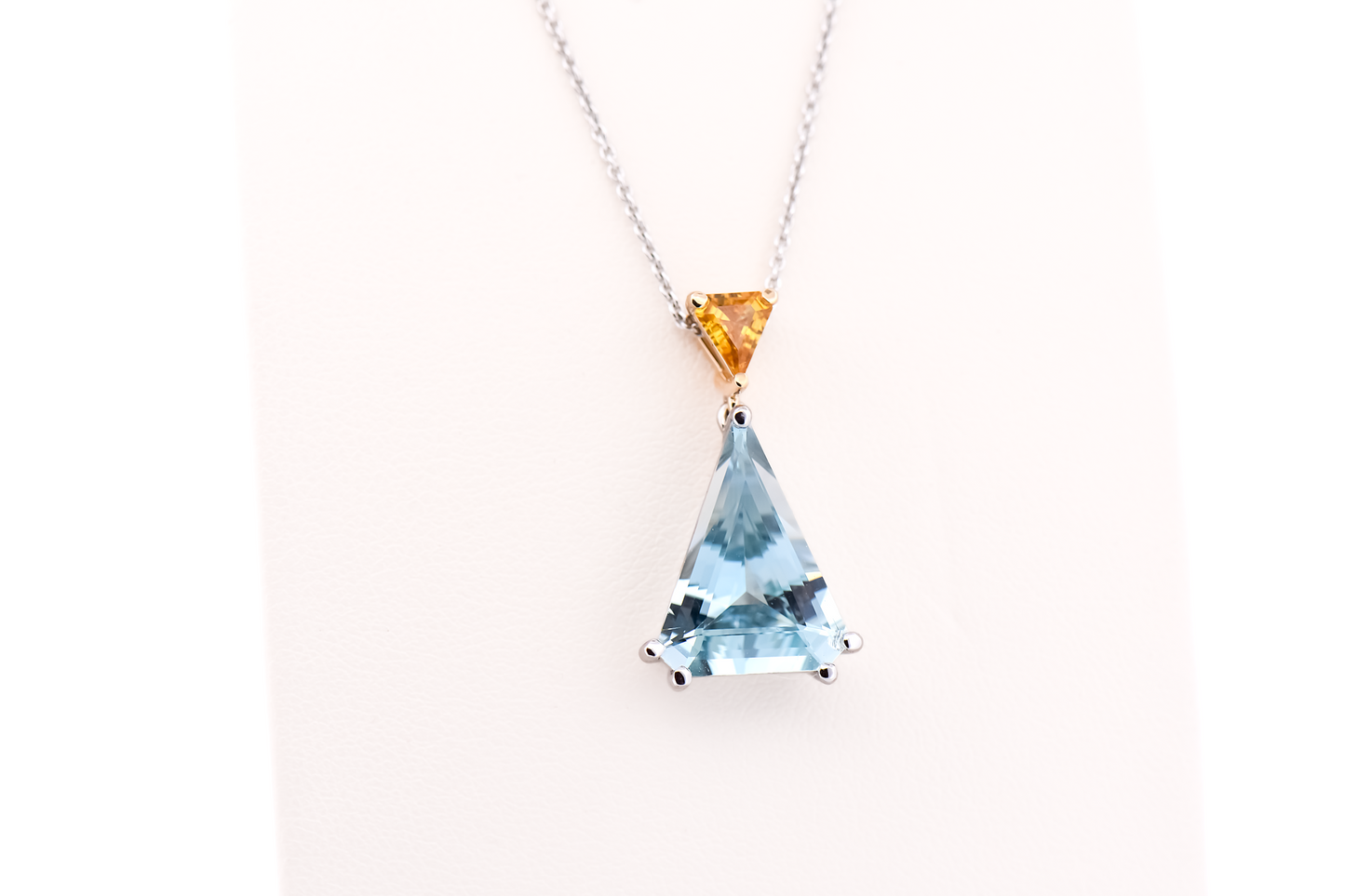 Custom Pendant with Kite Shape Aquamarine & Golden Zircon in Two-Tone Gold