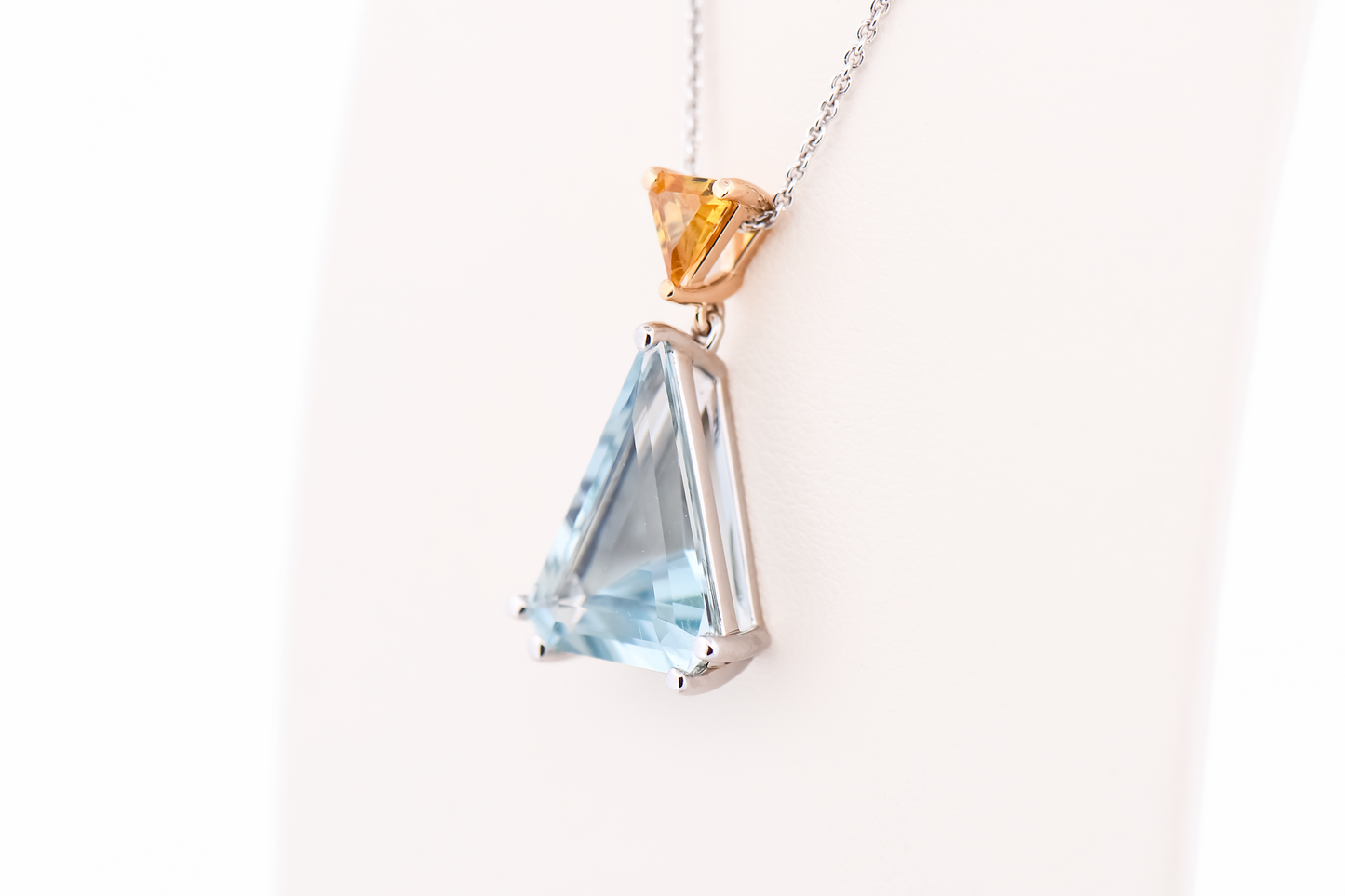 Custom Pendant with Kite Shape Aquamarine & Golden Zircon in Two-Tone Gold