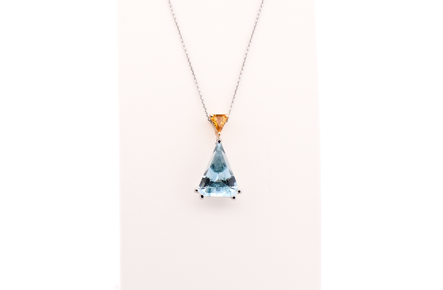 Custom Pendant with Kite Shape Aquamarine & Golden Zircon in Two-Tone Gold