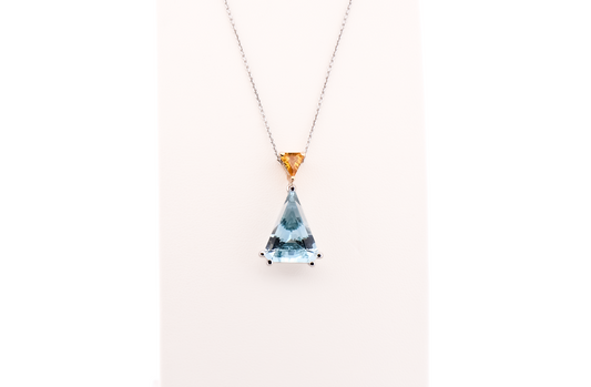 Custom Pendant with Kite Shape Aquamarine & Golden Zircon in Two-Tone Gold